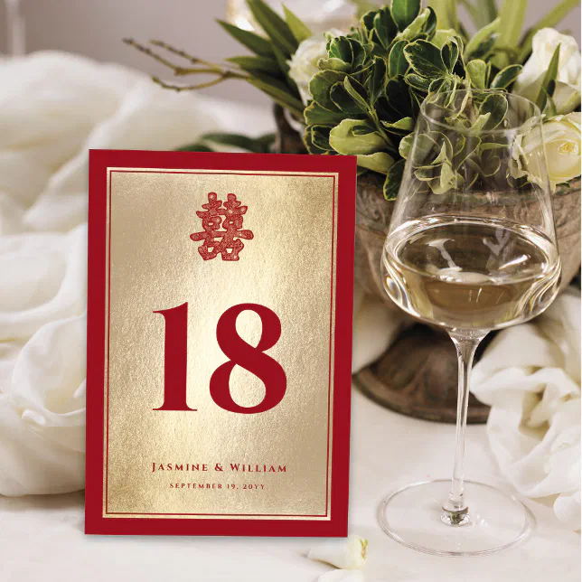 Floral Double Happiness Gold Foil Chinese Wedding Table Number Zazzle floral-double-happiness-gold-foil-chinese-wedding-table-number-zazzle