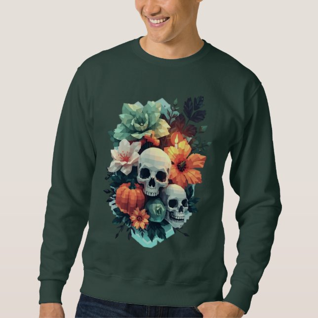 Floral Double Headed Skull with Pumpkin Sweatshirt (Front)