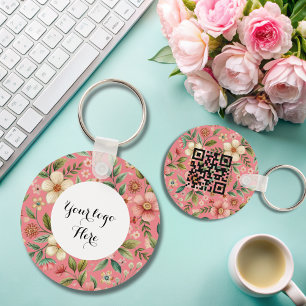 Floral double sided Logo QR Code keychain