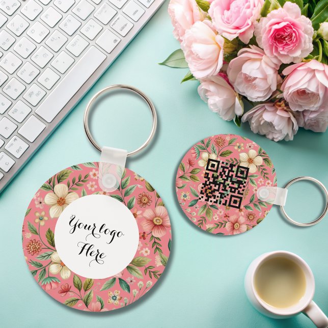 Floral double sided Logo QR Code keychain (Creator Uploaded)