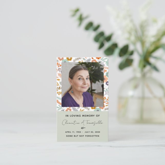 Floral Dove Funeral Memorial Prayer Photo Card (Standing Front)