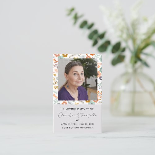 Floral Dove Funeral Memorial Prayer Photo Card