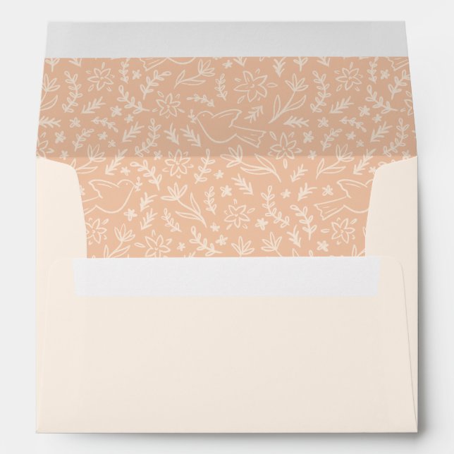 Floral Dove Pattern Blush Hand-drawn Whimsical Envelope (Back (Bottom))
