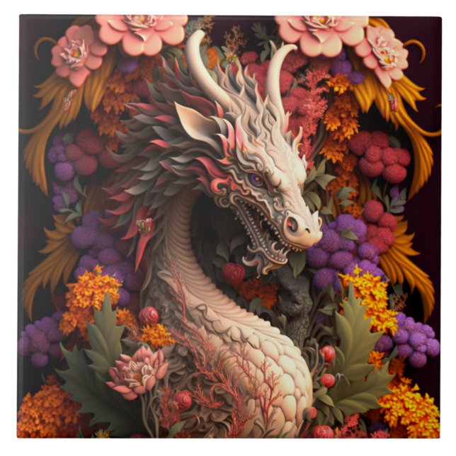 Floral Dragon Ceramic Tile (Front)