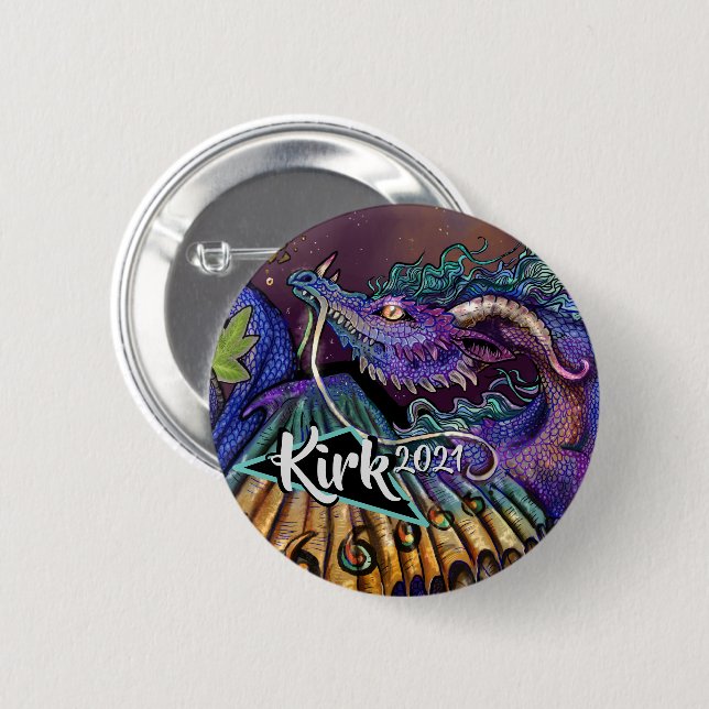 Floral Dragon custom name & year Button (Front & Back)