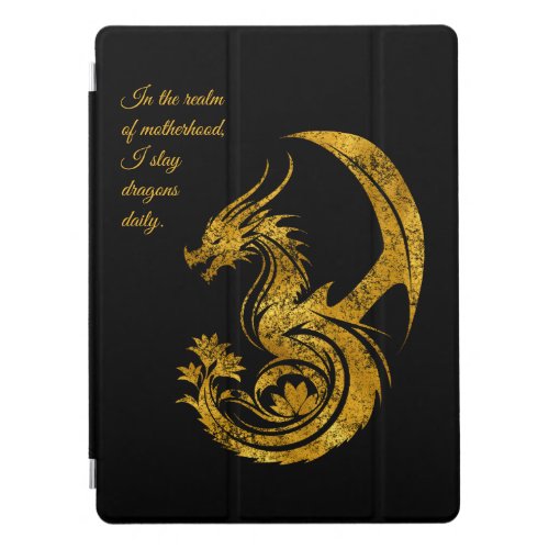 Floral dragon gold on black background iPad pro cover