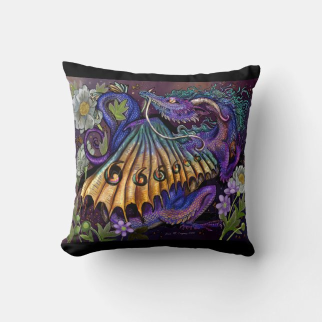Floral Dragon Throw Pillow (Front)