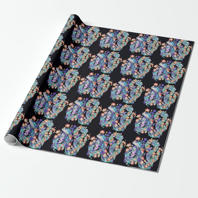 floral dragon wrapping paper (Unrolled)