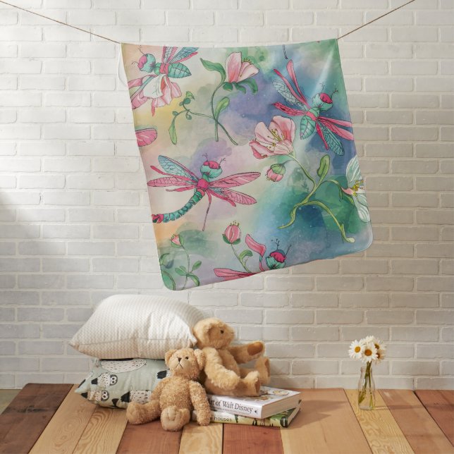 Floral Dragonfly Baby Blanket (In Situ)