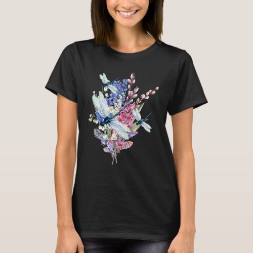 Floral Dragonfly Cottagecore Nature Insect Dragonf T_Shirt