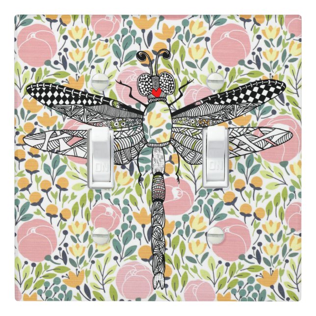 Floral Dragonfly Light Switch Cover (In Situ)