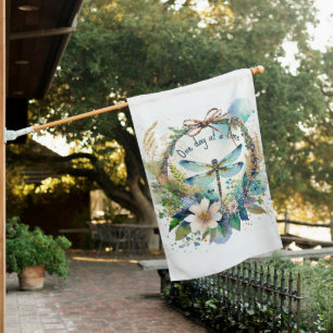 Floral dragonfly One day at a time House Flag