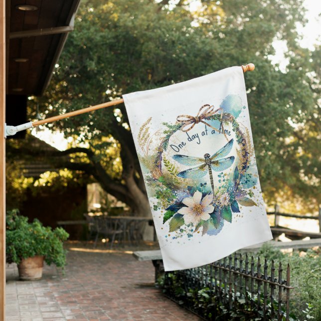 Floral dragonfly One day at a time House Flag (In SItu)