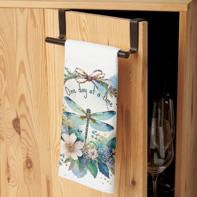 Floral dragonfly One day at a time Kitchen Towel (Thirds Fold)