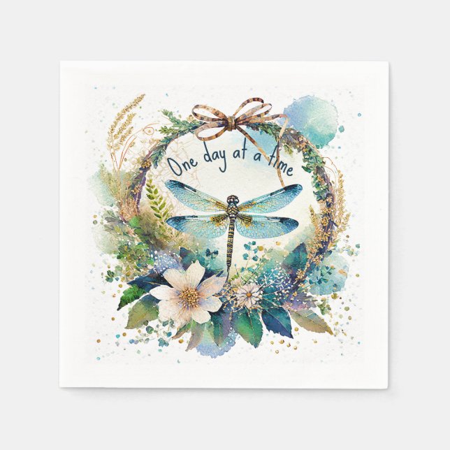 Floral dragonfly One day at a time Napkins (Front)