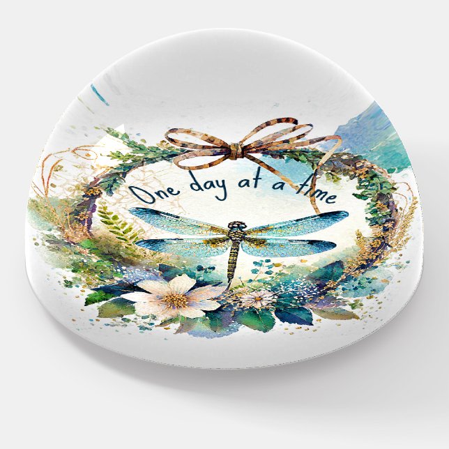 Floral dragonfly One day at a time Paperweight (Angled)