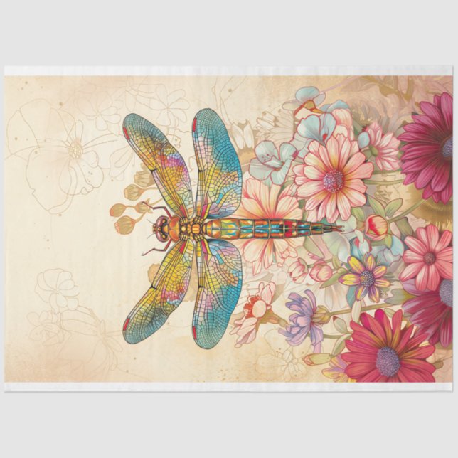 Floral Dragonfly Pastel Ethereal Whimsical  Tissue Paper (Front)