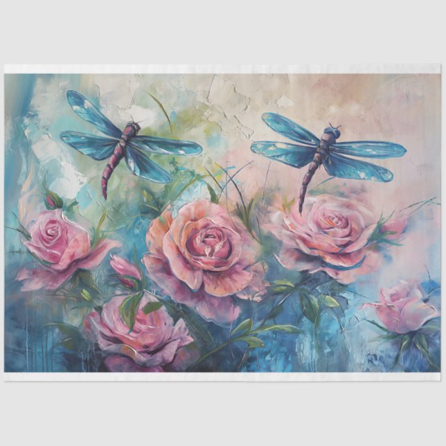 Floral Dragonfly Pastel Ethereal Whimsical  Tissue Paper (Front)