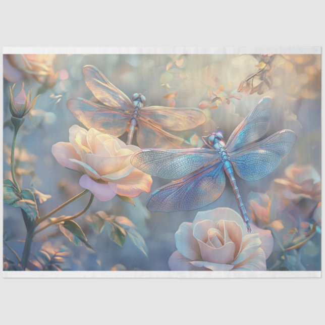 Floral Dragonfly Pastel Ethereal Whimsical  Tissue Paper (Front)