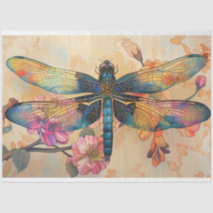 Floral Dragonfly Stained Glass Warm Whimsy Colors Tissue Paper