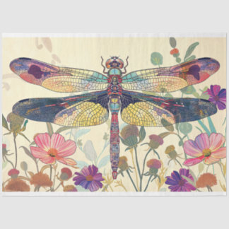 Floral Dragonfly Stained Glass Warm Whimsy Colors Tissue Paper