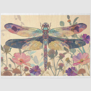 Floral Dragonfly Stained Glass Warm Whimsy Colors Tissue Paper