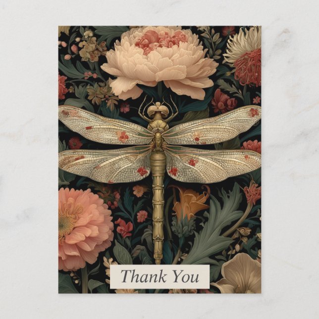 Floral Dragonfly Thank You Card (Front)