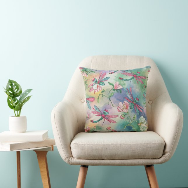 Floral Dragonfly Throw Pillow (Chair)
