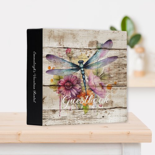 Floral Dragonfly Vacation Rental Guest Book 3 Ring Binder
