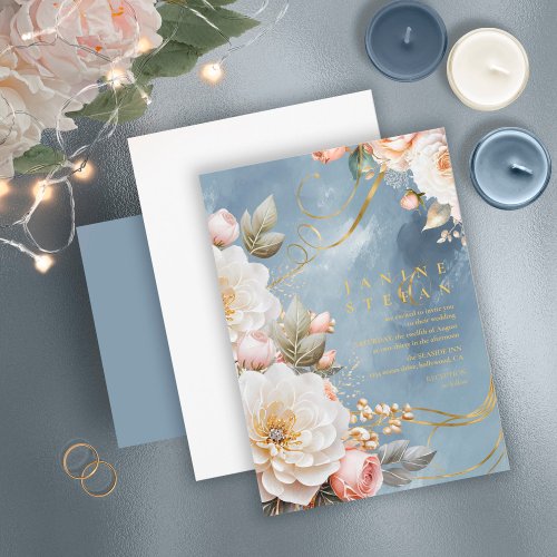 Floral Drama Wedding Blue ID1022 Invitation