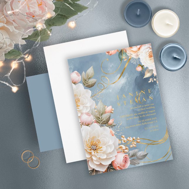 Floral Drama Wedding Blue ID1022 Invitation (Creator Uploaded)