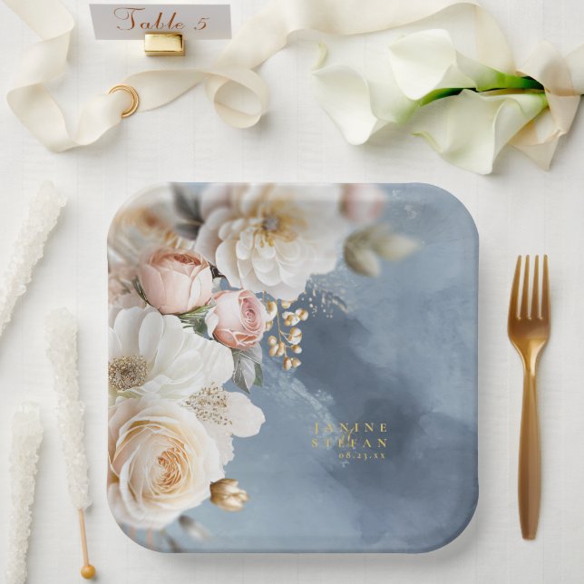 Floral Drama Wedding Blue ID1022 Paper Plates (Wedding)