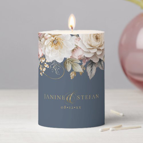 Floral Drama Wedding Blue ID1022 Pillar Candle