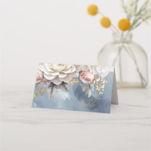 Floral Drama Wedding Blue ID1022 Place Card