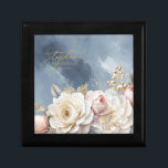 Floral Drama Wedding Bridesmaid Blue ID1022 Gift Box<br><div class="desc">This wedding suite with it's lush, dramatic florals from creamy white to blush pink, gold swirl accents and beautiful, dusty blue watercolor backgrounds, creates an elegant, romantic vibe, giving just a hint of what guests can expect on your big day. This gift box design provides a template to easily add...</div>