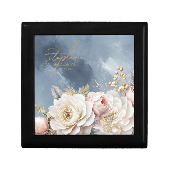 Floral Drama Wedding Bridesmaid Blue ID1022 Gift Box (Front)