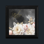 Floral Drama Wedding Bridesmaid Charcoal ID1022 Gift Box<br><div class="desc">This wedding suite with it's lush, dramatic florals from creamy white to blush pink, gold swirl accents and beautiful, charcoal gray watercolor backgrounds, creates an elegant, romantic vibe, giving just a hint of what guests can expect on your big day. This gift box design provides a template to easily add...</div>