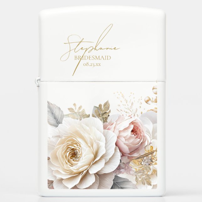 Floral Drama Wedding Bridesmaid White ID1022 Zippo Lighter (Front)