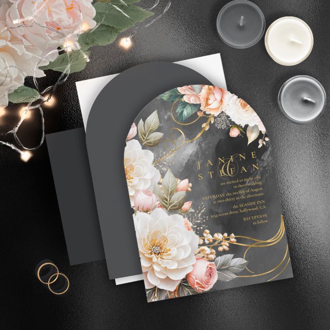 Floral Drama Wedding Charcoal Arch ID1022 Invitation (Creator Uploaded)