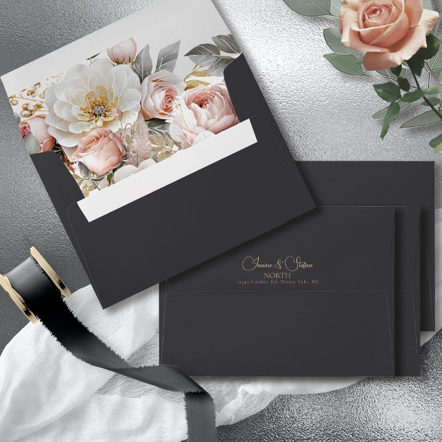 Floral Drama Wedding Charcoal ID1022 Envelope (Creator Uploaded)