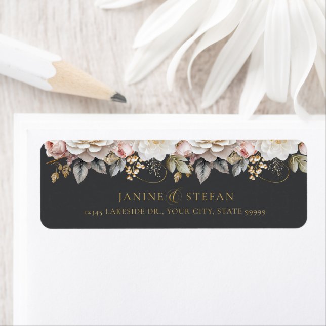 Floral Drama Wedding Charcoal ID1022 Label (Insitu)
