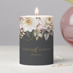 Floral Drama Wedding Charcoal ID1022 Pillar Candle