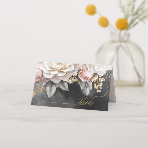 Floral Drama Wedding Charcoal ID1022 Place Card