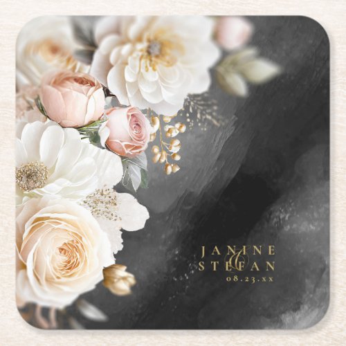 Floral Drama Wedding Charcoal ID1022 Square Paper Coaster