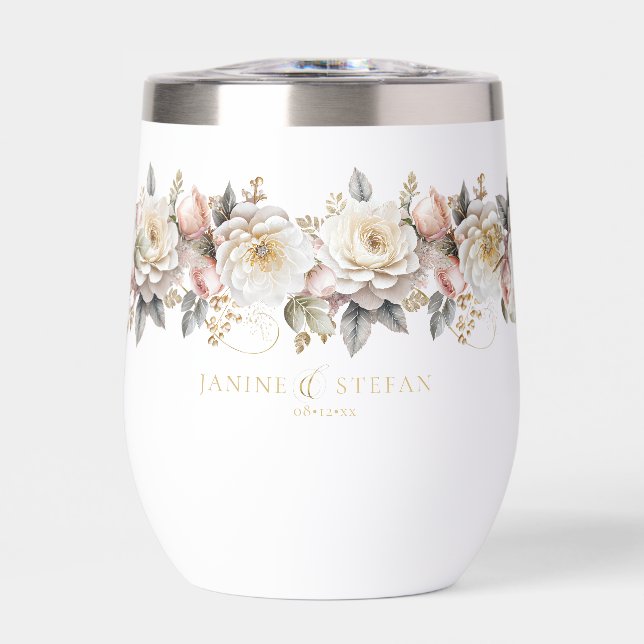 Floral Drama Wedding Charcoal ID1022 Thermal Wine Tumbler (Front)