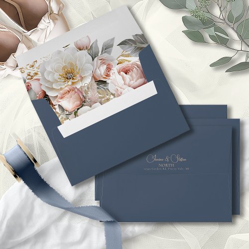 Floral Drama Wedding Dark Blue ID1022 Envelope