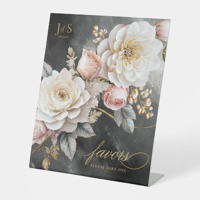 Floral Drama Wedding Favors Charcoal ID1022 Pedestal Sign (Front)