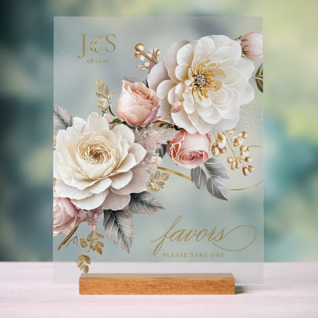 Floral Drama Wedding Favors Frosted ID1022 Acrylic Sign (Neutral)