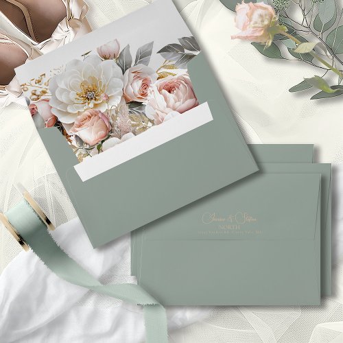 Floral Drama Wedding Green ID1022 Envelope