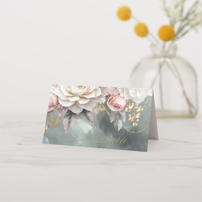 Floral Drama Wedding Green ID1022 Place Card (Front)